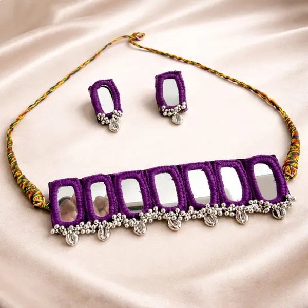 Handcrafted_Purple_Ractangle_Mirror_Chokar_Necklace_Set_for_Women