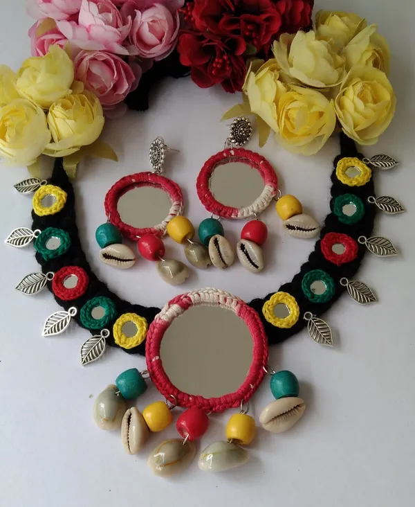 Multicolour_Mirror_Work_Necklace_And_Earrings_Set