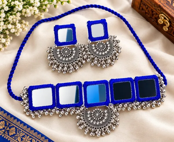 Blue_Thread_Mirror_Work_Chokar_Jewellery_Set_For_Women