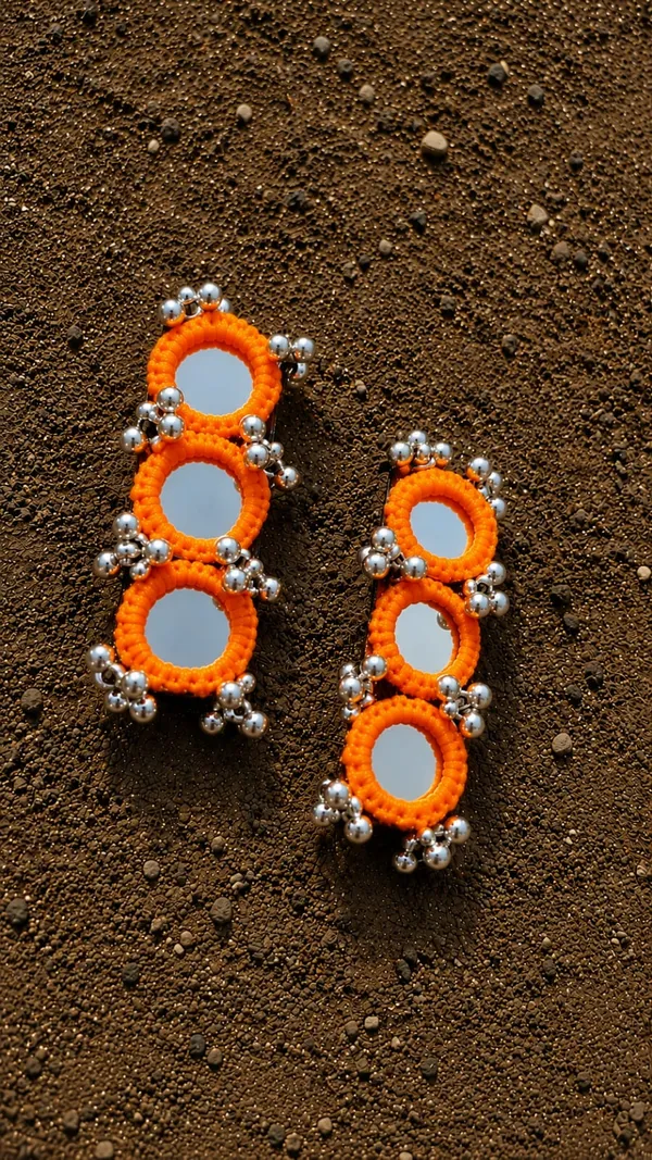Handcrafted_Orange_Beaded_Hair_Pin_with_Mirror_&_Silver_Bead_Detailing