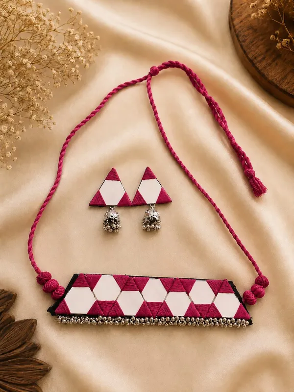 Pink_Triangle_Mirror_Thread_Chokar_Jewellery_Set_for_Women