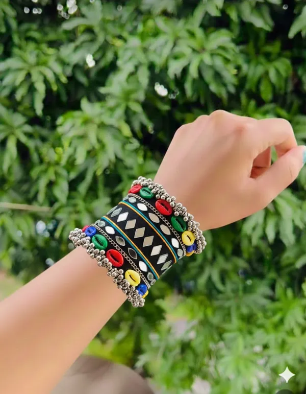 Black_Navratri_Special_Traditional_Handcrafted__Handcuff_Kada_with_Mirror_&_Cowrie_Shell_Work