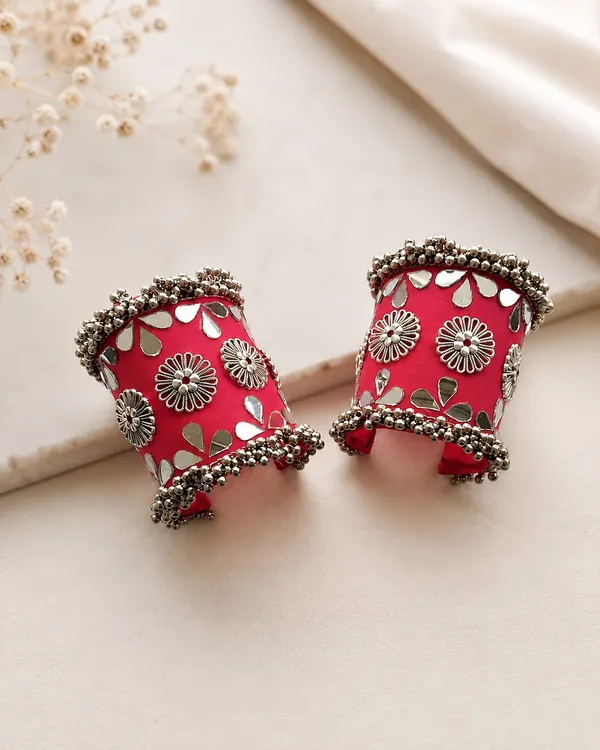 Red_Navratri_Special_Traditional_Handcrafted__Handcuff_Kada_with_Mirror_&_Cowrie_Shell_Work