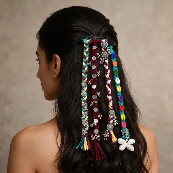 Handcrafted_Multicolor_Shell_And_Thread_Hair_Accessories_Set