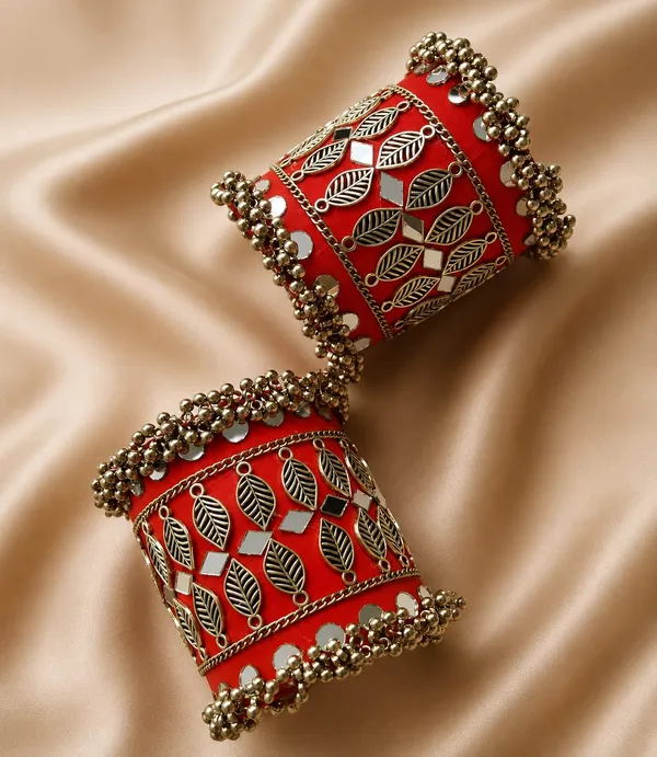 Red_Navratri_Special_Traditional_Handcrafted__Handcuff_Kada_with_Mirror_&_Cowrie_Shell_Work