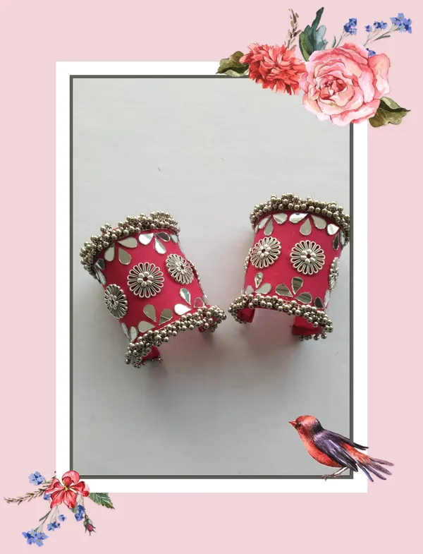 Red_Navratri_Special_Traditional_Handcrafted__Handcuff_Kada_with_Mirror_&_Cowrie_Shell_Work