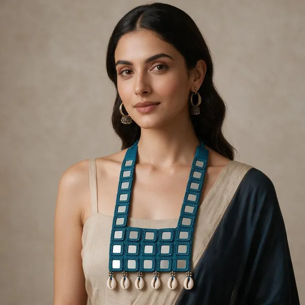 Teal_Thread_Mirror_Work_Necklace_For_Women