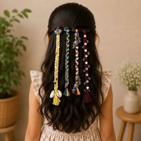 Handcrafted_Multicolour_Shell_&_Thread_Hair_Accessories_Set