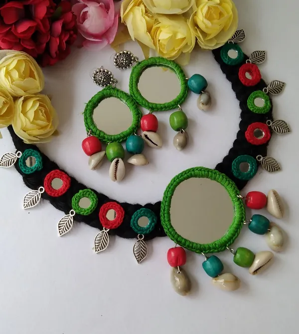 Multicolour_Mirror_Work_Necklace_And_Earrings_Set
