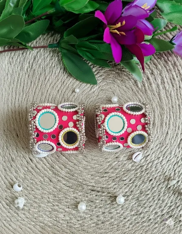 Pink_Navratri_Special_Traditional_Handcrafted__Handcuff_Kada_with_Mirror_&_Cowrie_Shell_Work