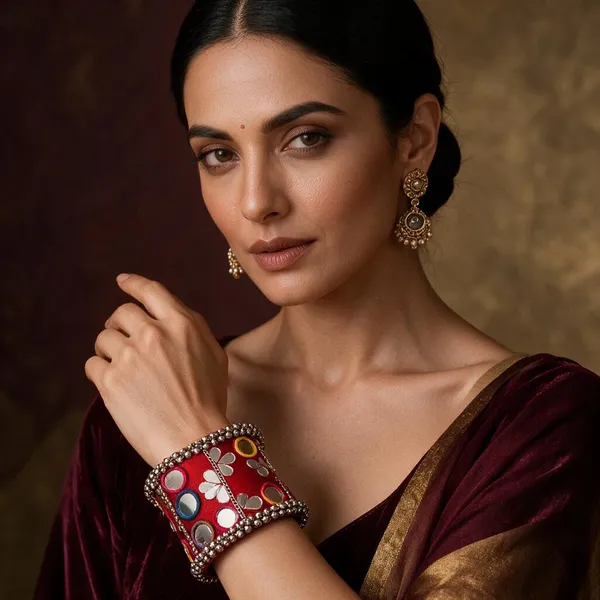 Navratri_Special_Traditional_Handcrafted_Handcuff_Kada_With_Mirror_And_Cowrie_Shell_Work