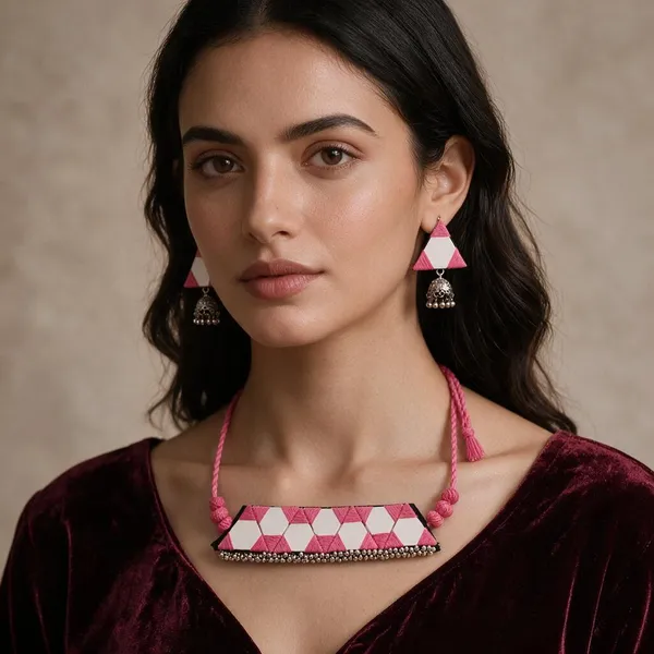 Pink_Triangle_Mirror_Thread_Chokar_Jewellery_Set_For_Women