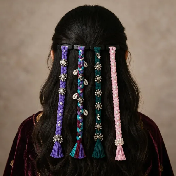 Handcrafted_Multicolor_Shell_And_Thread_Hair_Accessories_Set