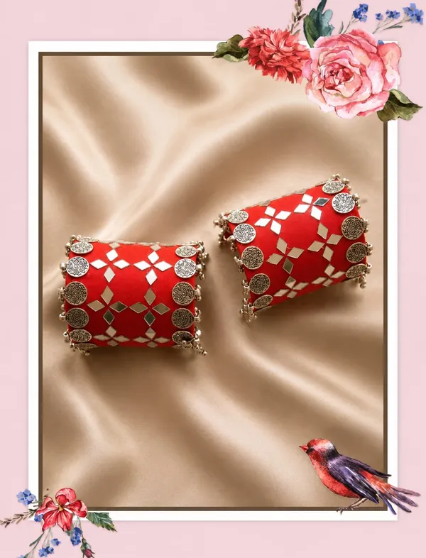 Red_Navratri_Special_Traditional_Handcrafted__Handcuff_Kada_with_Mirror_&_Cowrie_Shell_Work