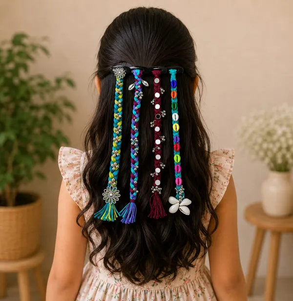 Handcrafted_Multicolour_Shell_&_Thread_Hair_Accessories_Set
