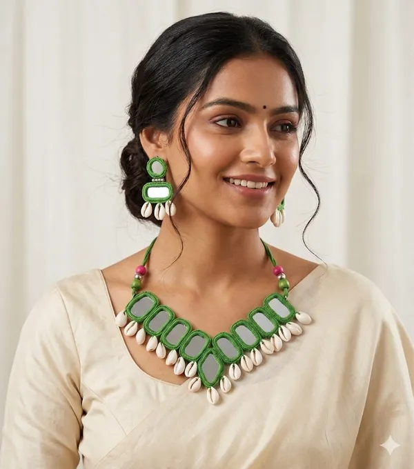 Green_cowrie_shell_Necklace_Set_For_Women