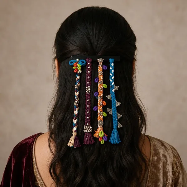 Handcrafted_Multicolor_Shell_And_Thread_Hair_Accessories_Set