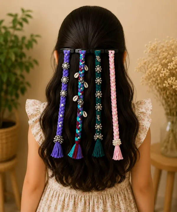 Handcrafted_Multicolour_Shell_&_Thread_Hair_Accessories_Set