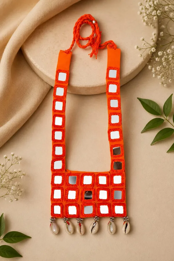 Orange_Thread_Mirror_Work_Necklace_for_Women