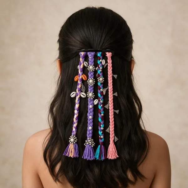 Handcrafted_Multicolor_Shell_And_Thread_Hair_Accessories_Set