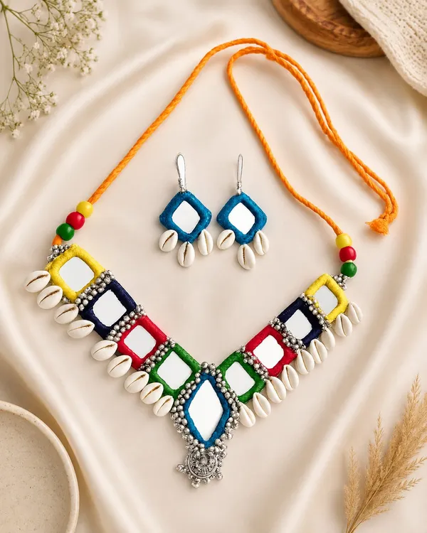 Multicolor_cowrie_shell_Necklace_Set_For_Women