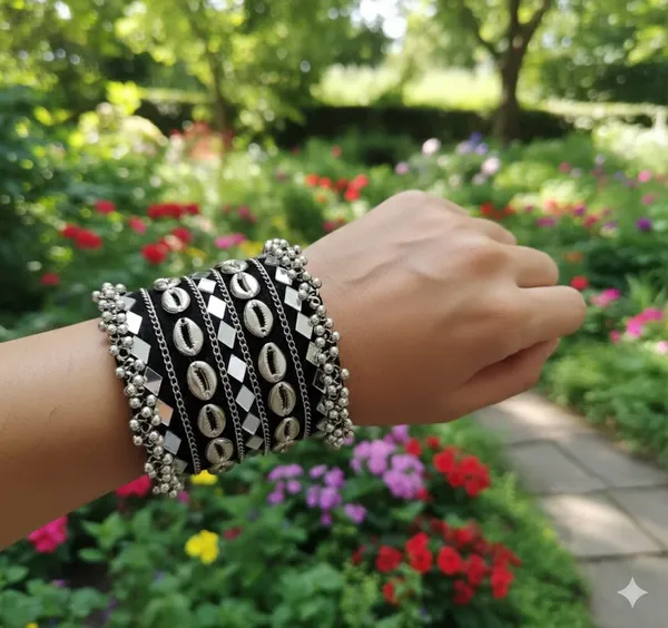Black_Navratri_Special_Traditional_Handcrafted__Handcuff_Kada_with_Mirror_&_Cowrie_Shell_Work