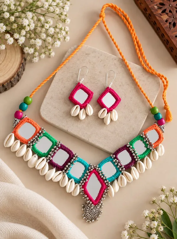 Multicolor_Cowrie_Shell_Necklace_Set_For_Women