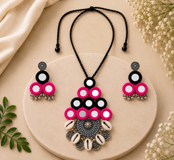 Black_Pink_Thread_Mirror_Tribal_Necklace_Set_for_Women