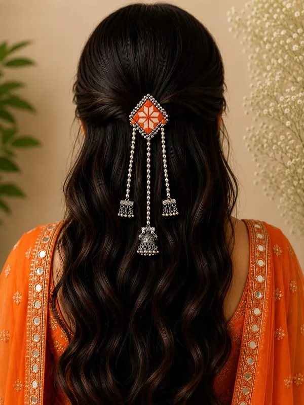 Traditional_Orange_Mirror_Work_Hair_Pin
