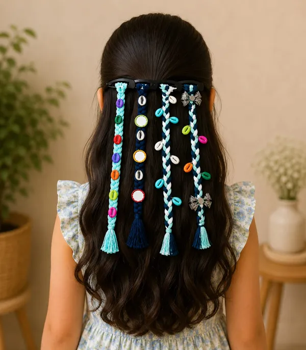 Handcrafted_Multicolour_Shell_&_Thread_Hair_Accessories_Set