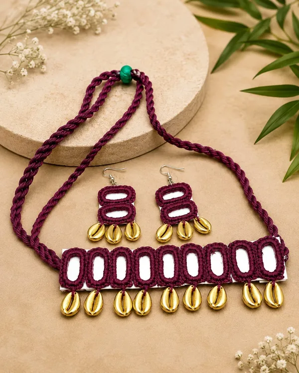Maroon_Ractangle_Mirror_Threadwork_Choker_Jewellery_Set_for_Women