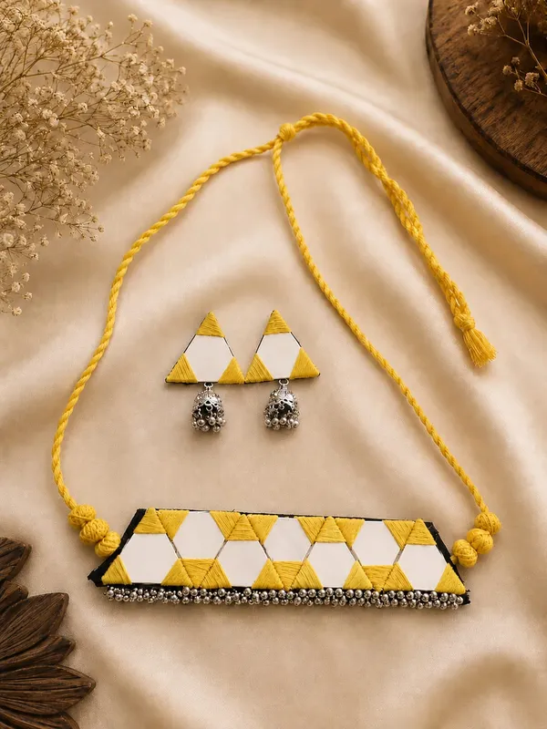 Yellow__Triangle_Mirror_Thread_Chokar_Jewellery_Set_for_Women