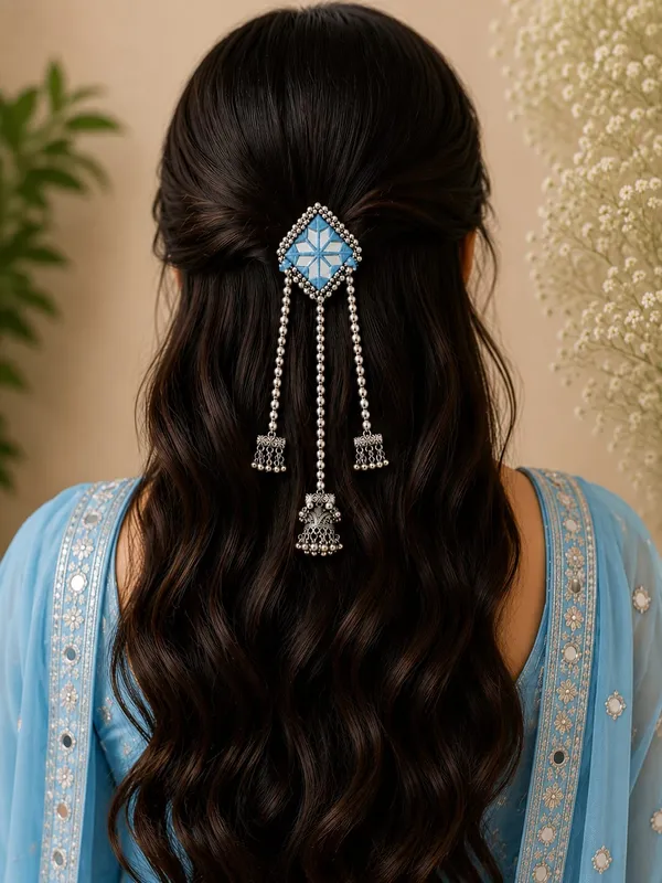Traditional_Skyblue_Mirror_Work_Hair_Pin
