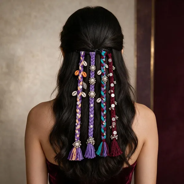 Handcrafted_Multicolor_Shell_And_Thread_Hair_Accessories_Set