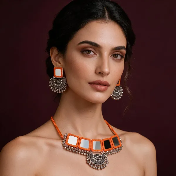 Orange_Thread_Mirror_Work_Chokar_Jewellery_Set_For_Women
