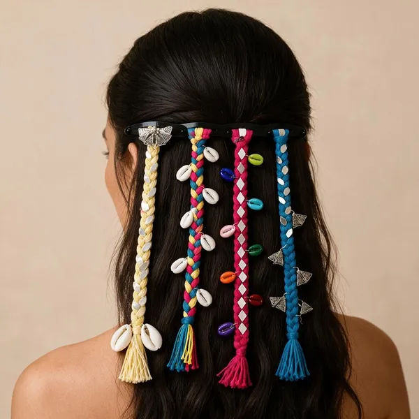 Handcrafted_Multicolor_Shell_And_Thread_Hair_Accessories_Set