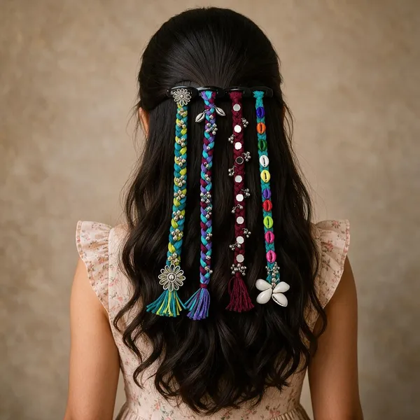 Handcrafted_Multicolor_Shell_And_Thread_Hair_Accessories_Set