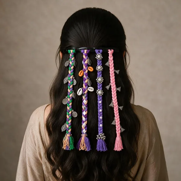 Handcrafted_Multicolor_Shell_And_Thread_Hair_Accessories_Set