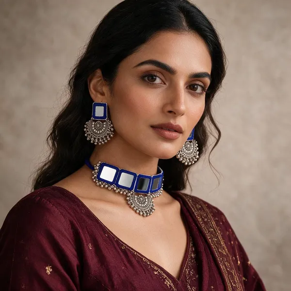 Blue_Thread_Mirror_Work_Chokar_Jewellery_Set_For_Women