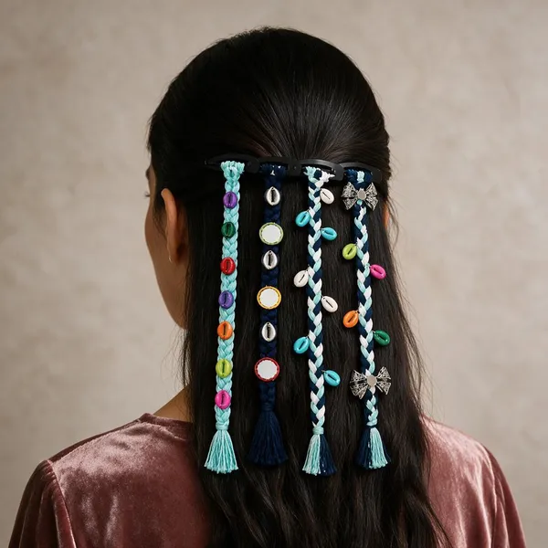 Handcrafted_Multicolor_Shell_And_Thread_Hair_Accessories_Set
