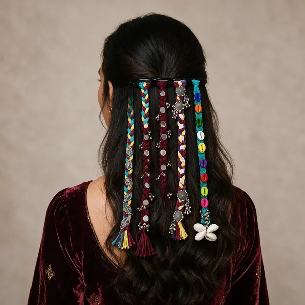 Handcrafted_Multicolor_Shell_And_Thread_Hair_Accessories_Set