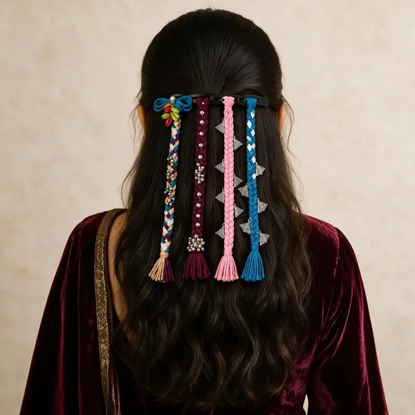 Handcrafted_Multicolor_Shell_And_Thread_Hair_Accessories_Set
