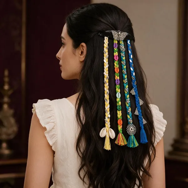Handcrafted_Multicolor_Shell_And_Thread_Hair_Accessories_Set