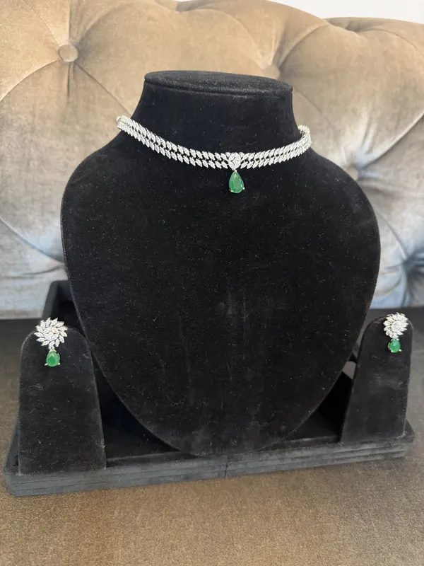 Green_&_Silver_Stainless_Steel_Necklace_Set_For_Women