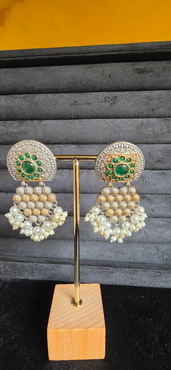 Green_&_White_Brass_Earrings_For_Women