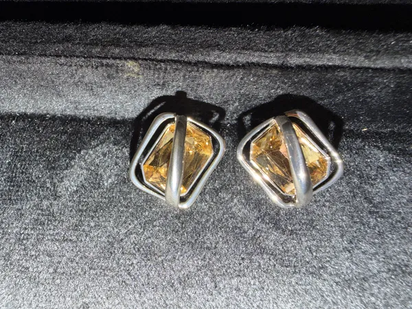 Silver_&_Yellow_Stainless_Steel_Earrings_For_Women
