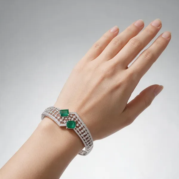 Green_&_Silver_Stainless_Steel_Bracelet_For_Women