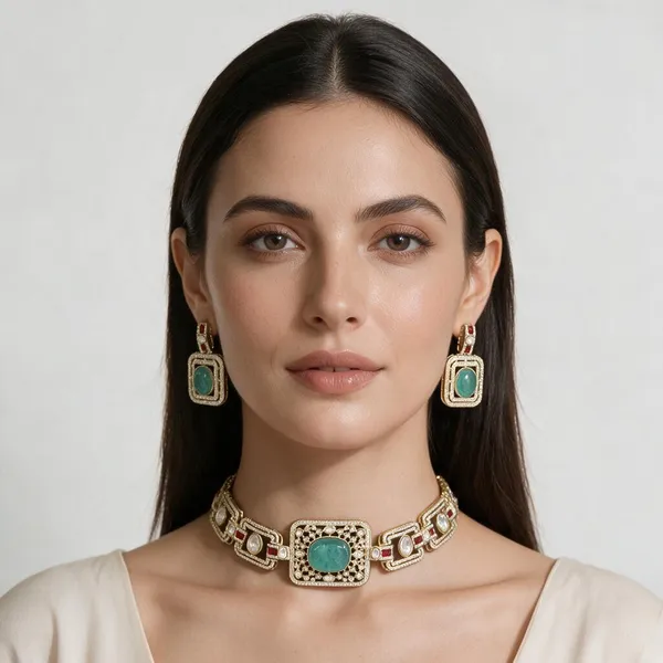 Green_&_Gold_Brass_Necklace_Set_For_Women