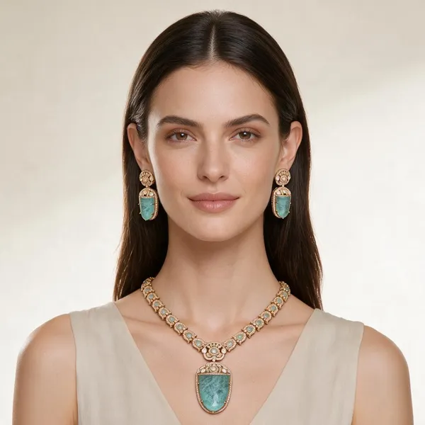 Green_&_Gold_Brass_Necklace_Set_For_Women