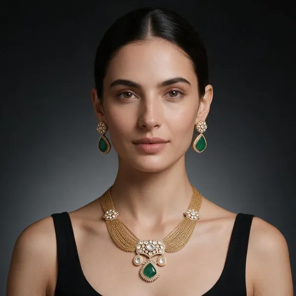 Green_&_Gold_Brass_Necklace_Set_For_Women